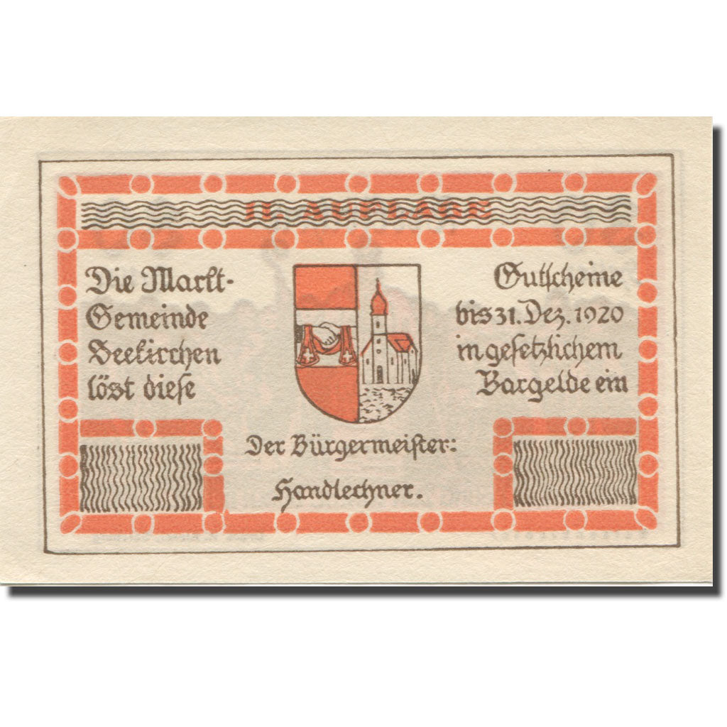 Banknote, Austria, Seekirchen Sbg. Marktgemeinde, 80 Heller, Blason 4, 1920