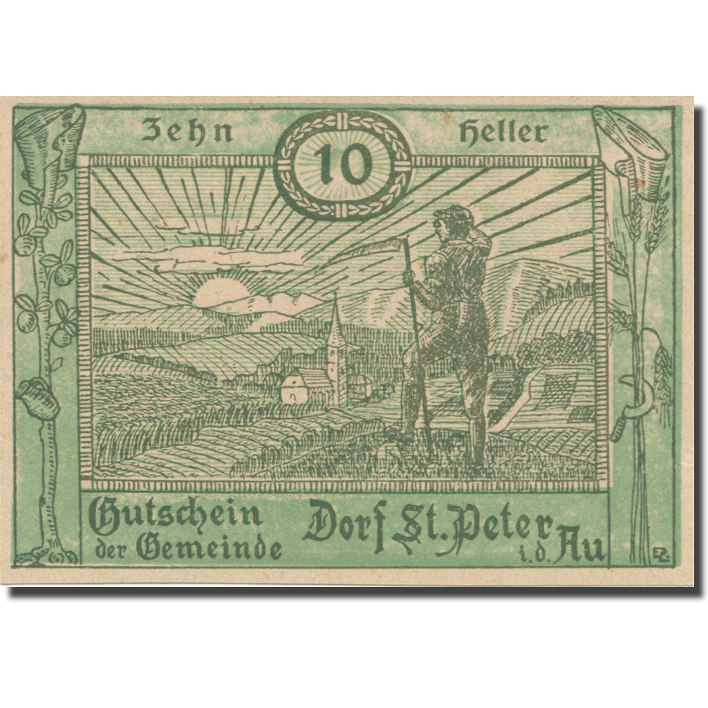 Banknote, Austria, St. Peter in der Au N.Ö. Dorf, 10 Heller, Texte, 1920