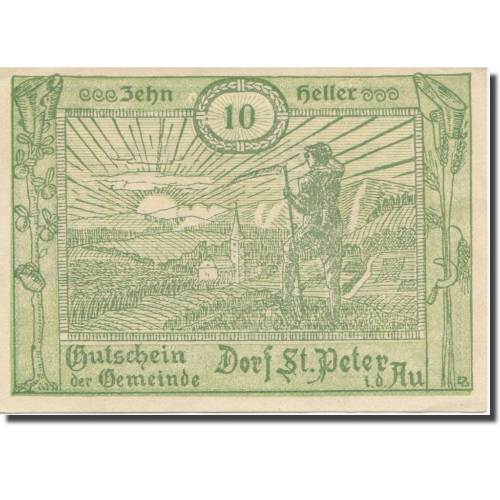 Banknote, Austria, St. Peter in der Au N.Ö. Dorf, 10 Heller, texte 1, 1920