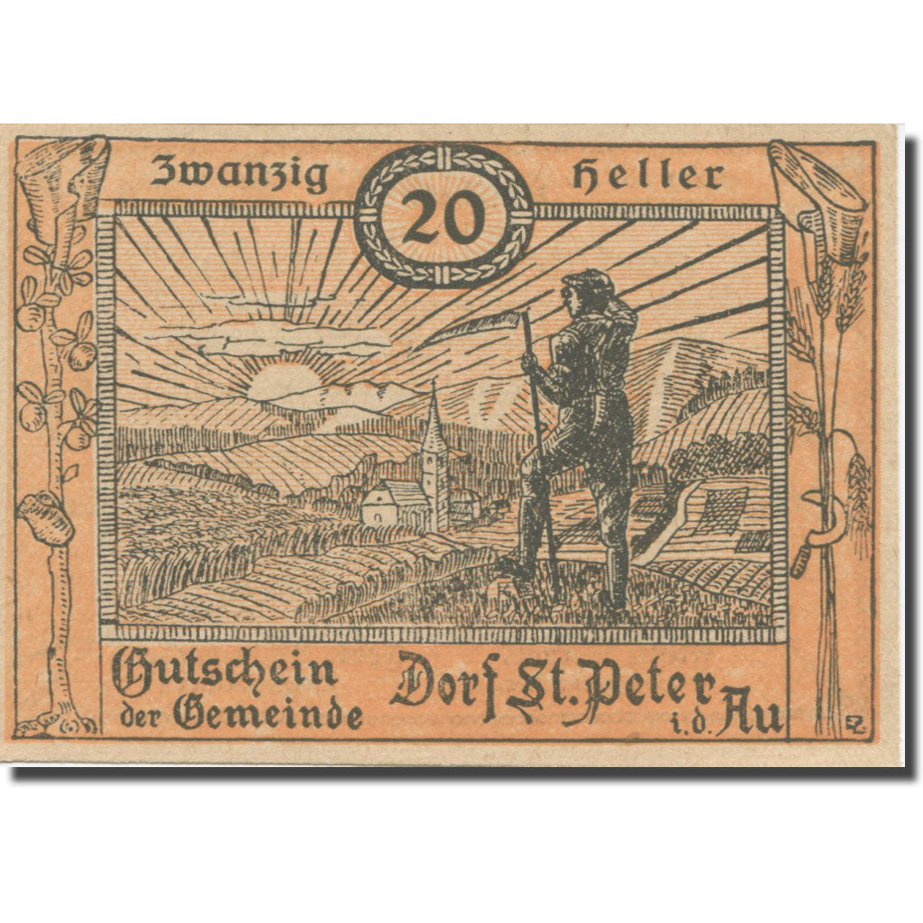 Banknote, Austria, St. Peter in der Au N.Ö. Dorf, 20 Heller, Texte 2, 1920