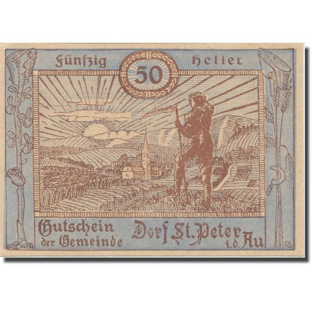 Banknote, Austria, St. Peter in der Au N.Ö. Dorf, 50 Heller, Texte 4, 1920