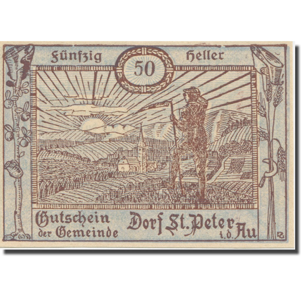 Banknote, Austria, St. Peter in der Au N.Ö. Dorf, 50 Heller, Texte  5, 1920