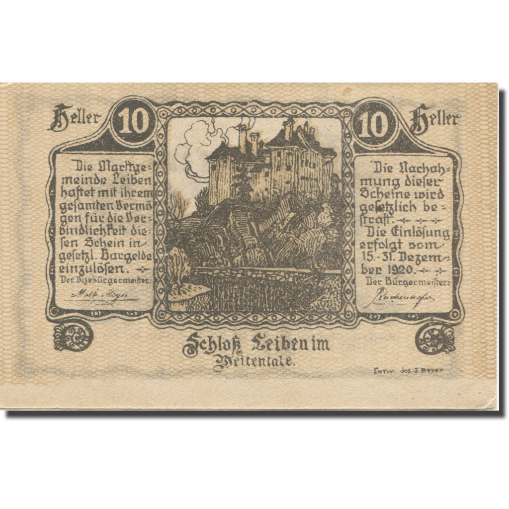 Banknote, Austria, Leiben N.Ö. Marktgemeinde, 10 Heller, valeur faciale, 1920