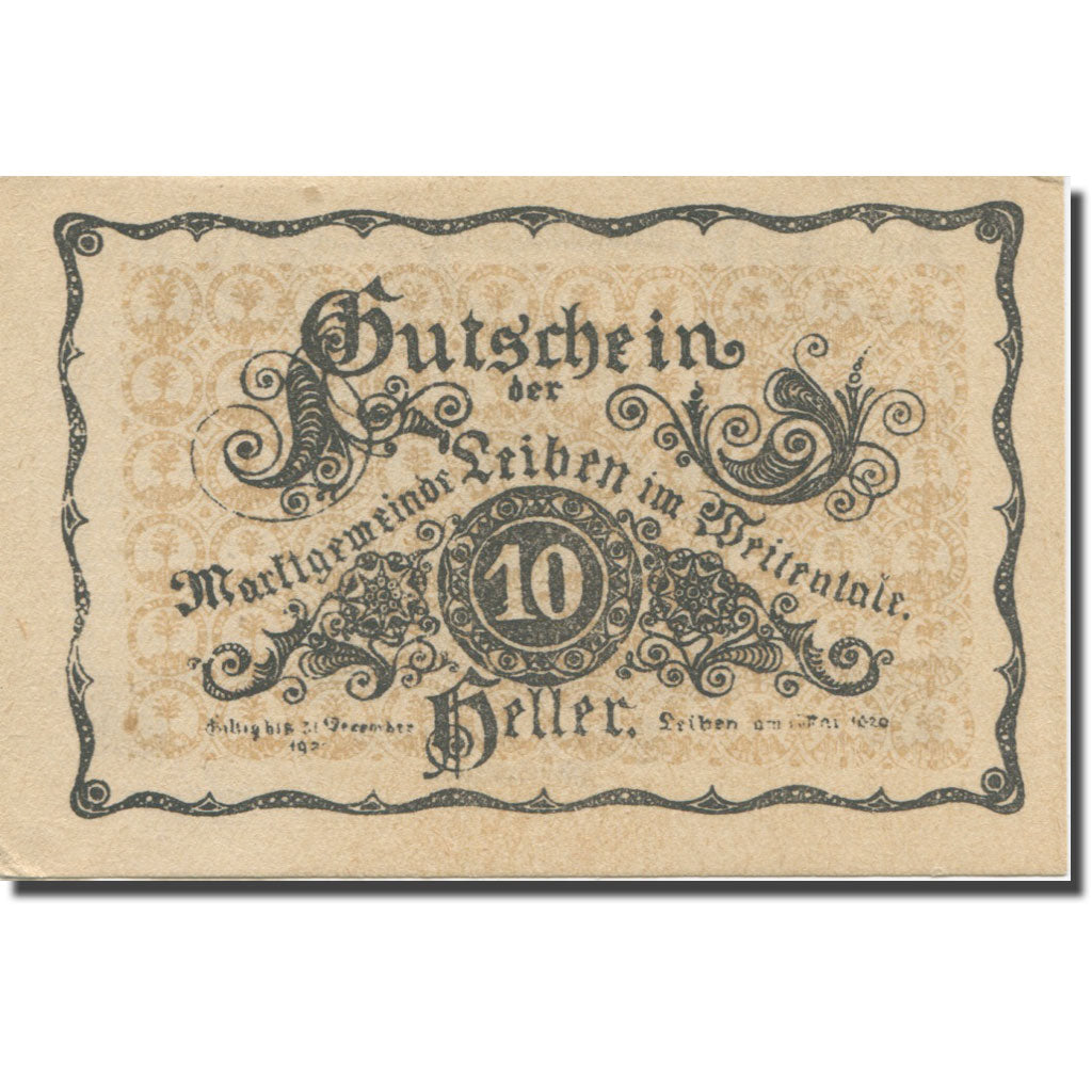 Banknote, Austria, Leiben N.Ö. Marktgemeinde, 10 Heller, valeur faciale, 1920