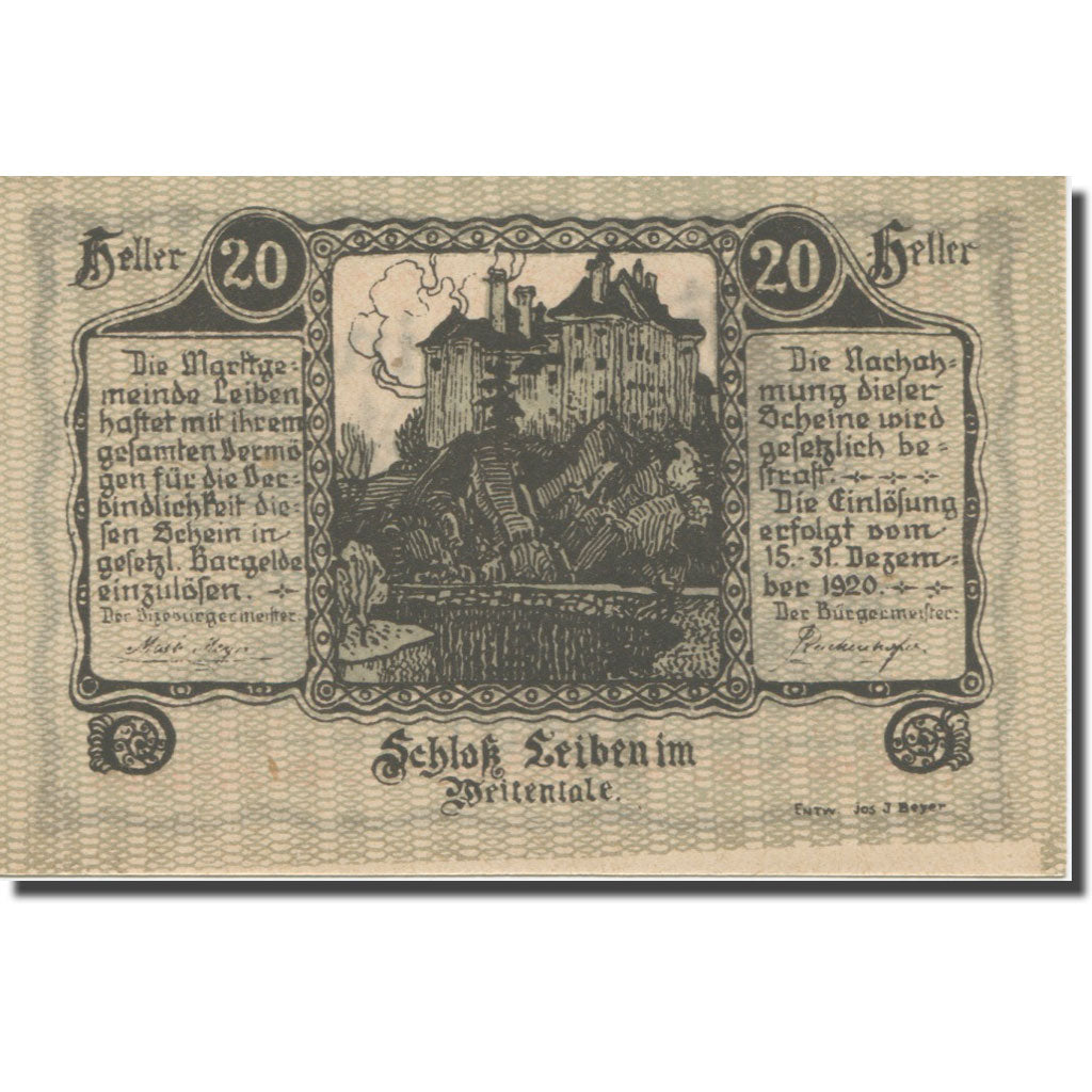 Banknote, Austria, Leiben N.Ö. Marktgemeinde, 20 Heller, valeur faciale 1