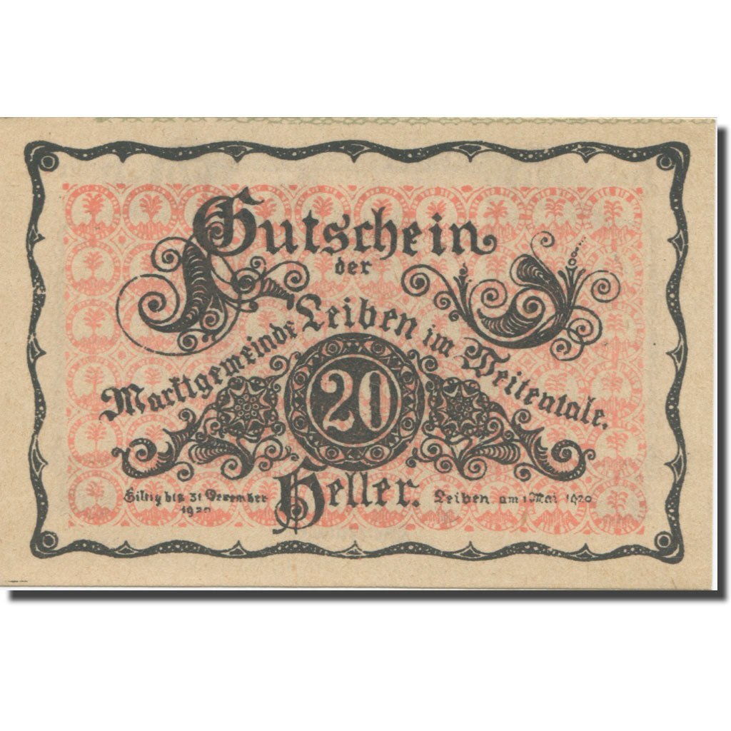 Banknote, Austria, Leiben N.Ö. Marktgemeinde, 20 Heller, valeur faciale 1