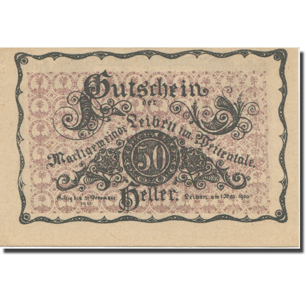 Banknote, Austria, Leiben N.Ö. Marktgemeinde, 50 Heller, valeur faciale 2