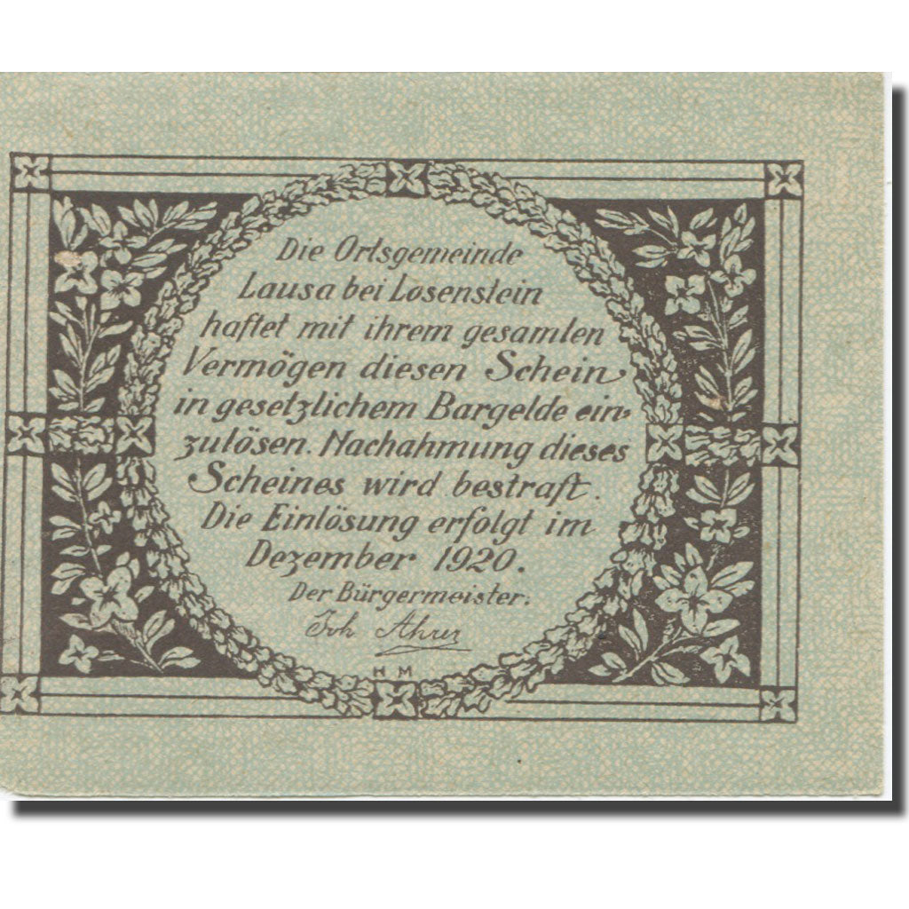 Banknote, Austria, Lausa bei Losenstein O.Ö. Ortsgemeinde, 10 Heller, Texte