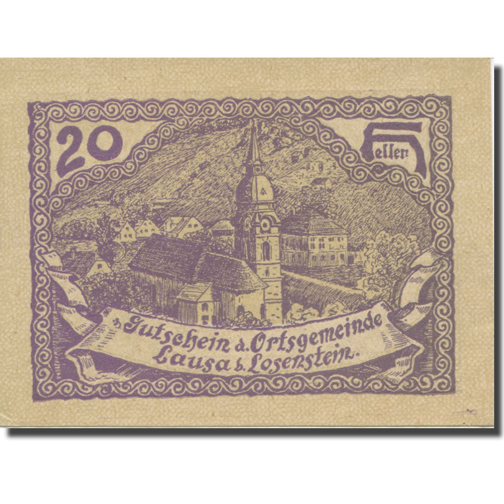 Banknote, Austria, Lausa bei Losenstein O.Ö. Ortsgemeinde, 20 Heller, Texte 3