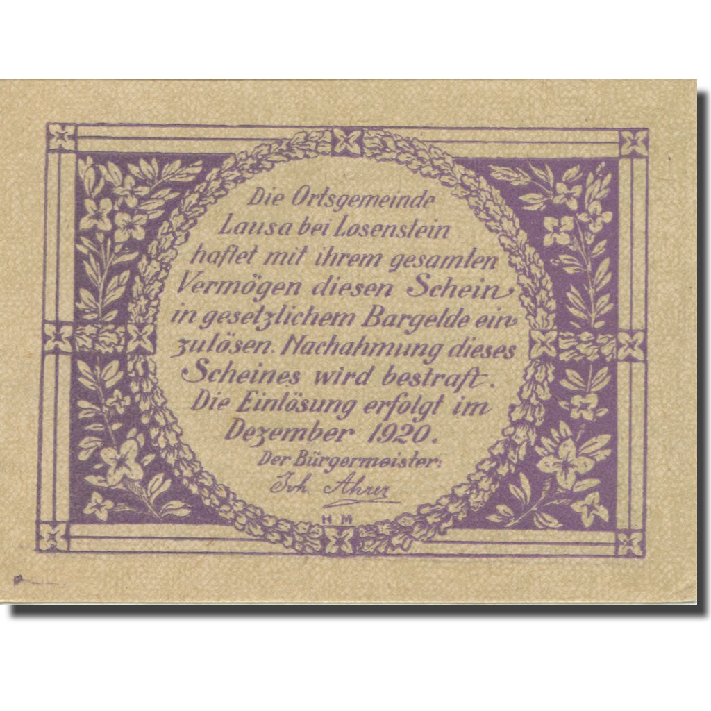 Banknote, Austria, Lausa bei Losenstein O.Ö. Ortsgemeinde, 20 Heller, Texte 3