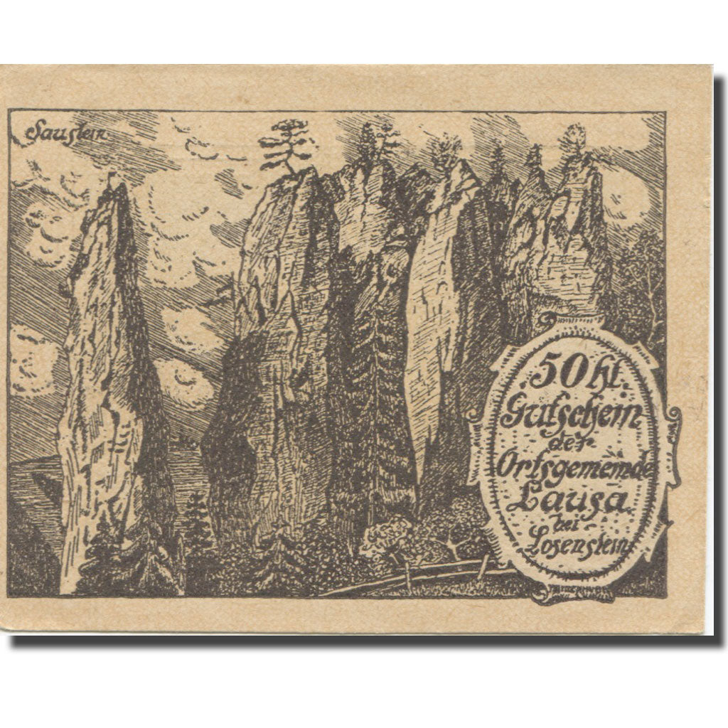 Banknote, Austria, Lausa bei Losenstein O.Ö. Ortsgemeinde, 50 Heller, Texte 4