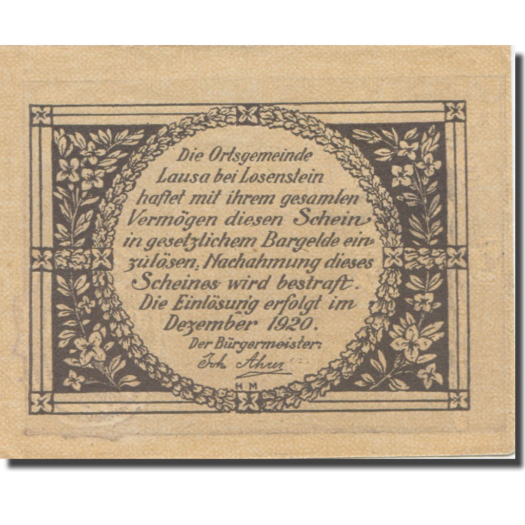 Banknote, Austria, Lausa bei Losenstein O.Ö. Ortsgemeinde, 50 Heller, Texte 4