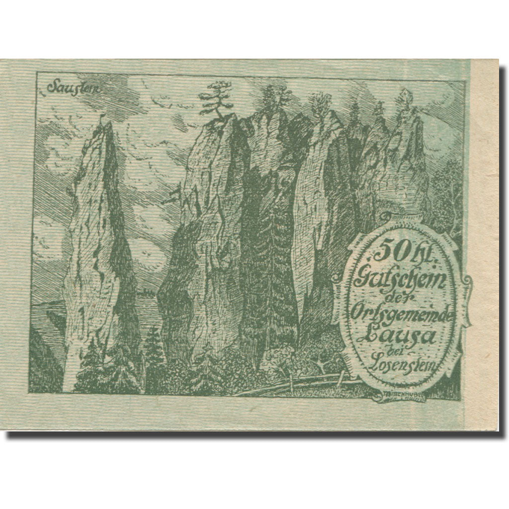 Banknote, Austria, Lausa bei Losenstein O.Ö. Ortsgemeinde, 50 Heller, Texte  5