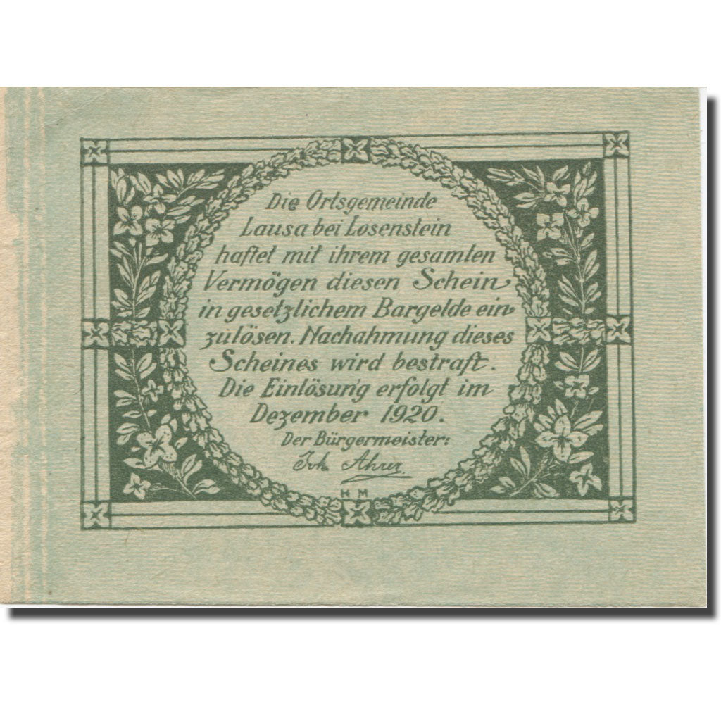 Banknote, Austria, Lausa bei Losenstein O.Ö. Ortsgemeinde, 50 Heller, Texte  5