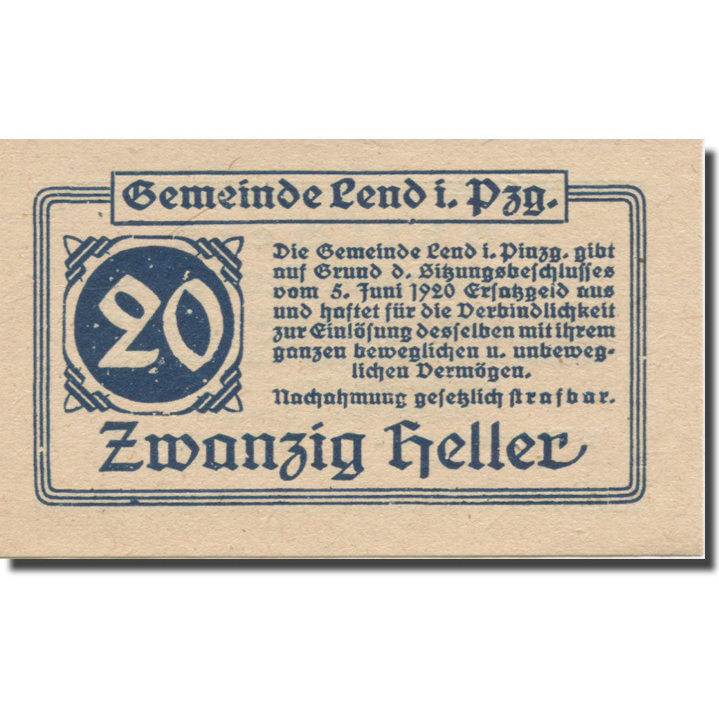 Banknote, Austria, Lend Sbg. Gemeinde, 20 Heller, texte 1, 1920, 1920-07-01