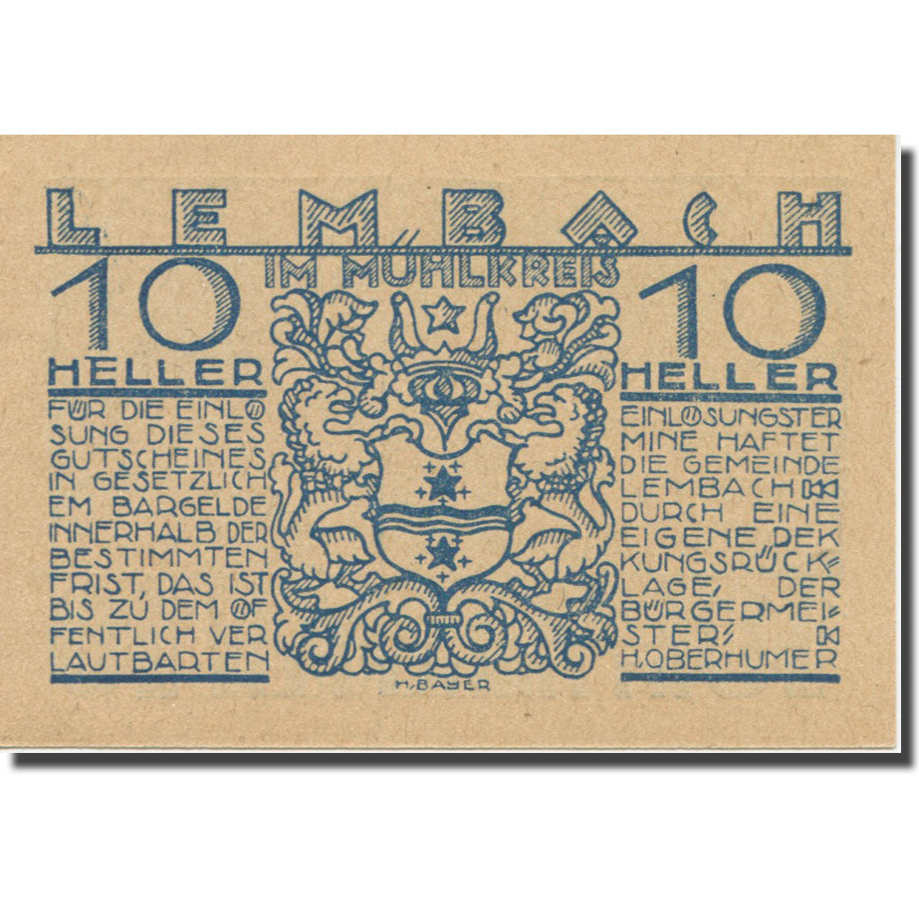 Banknote, Austria, Lembach, 10 Heller, Blason, AU(55-58), Mehl:FS 510I