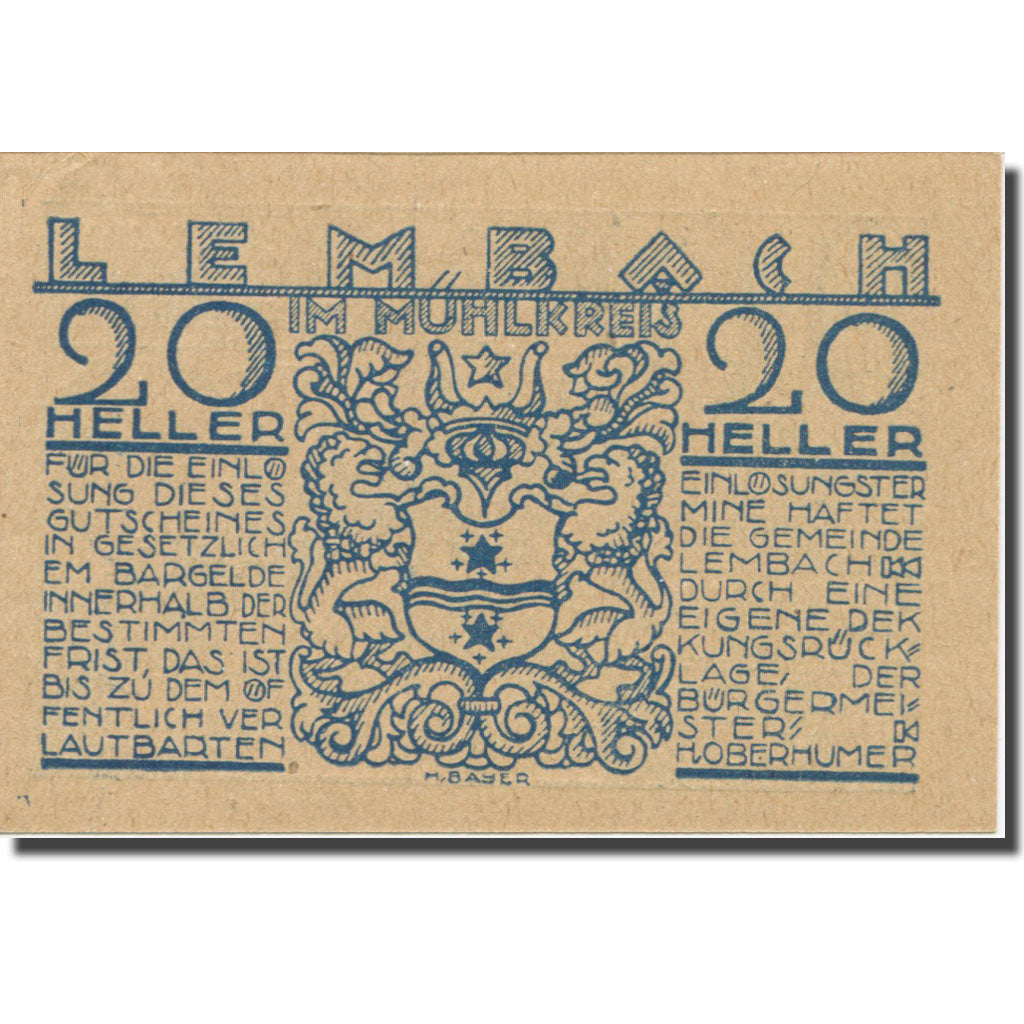 Banknote, Austria, Lembach, 20 Heller, Blason 1, AU(55-58), Mehl:FS 510I
