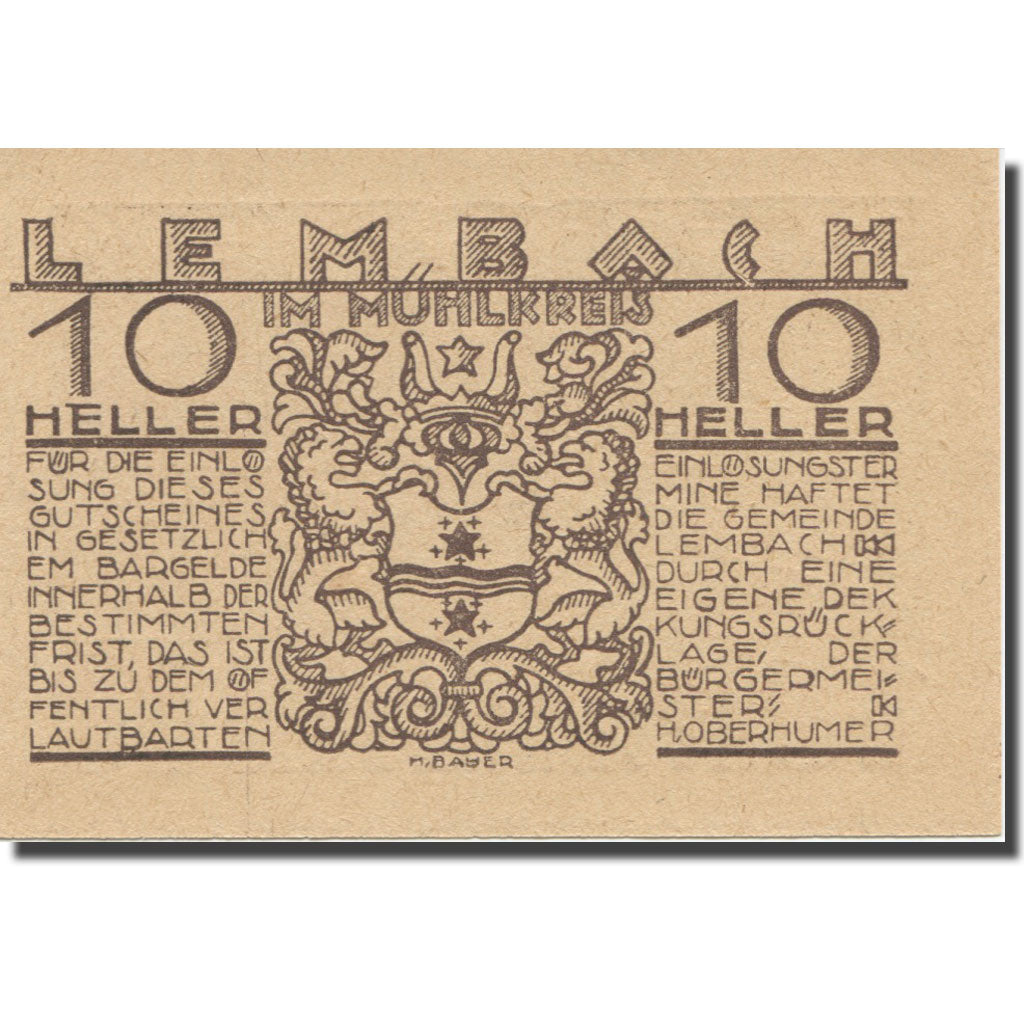 Banknote, Austria, Lembach, 10 Heller, Blason, AU(55-58), Mehl:FS 510I