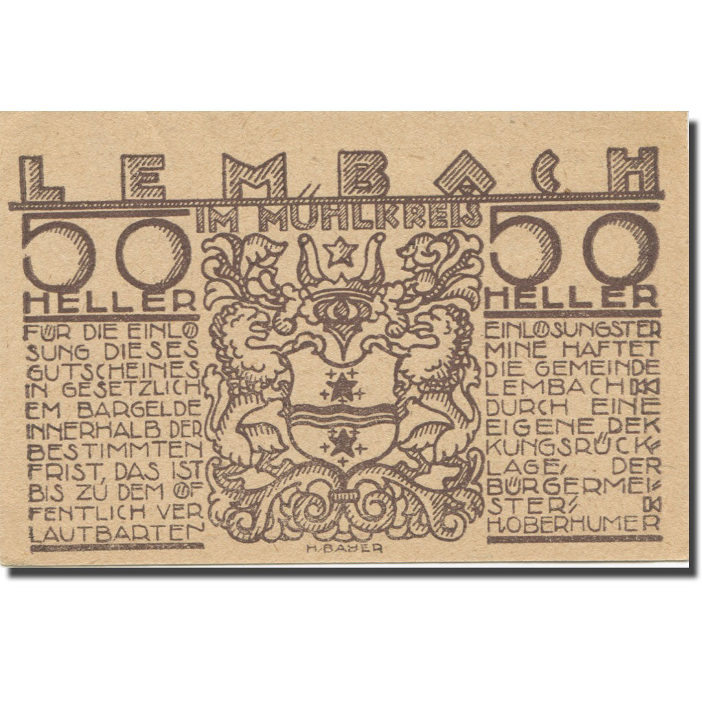 Banknote, Austria, Lembach, 50 Heller, Blason 2, AU(55-58), Mehl:FS 510I