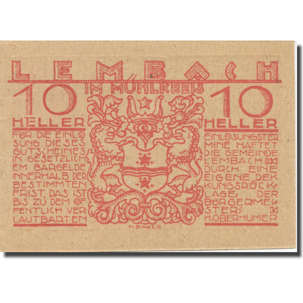 Banknote, Austria, Lembach, 10 Heller, Blason, AU(55-58), Mehl:FS 510I