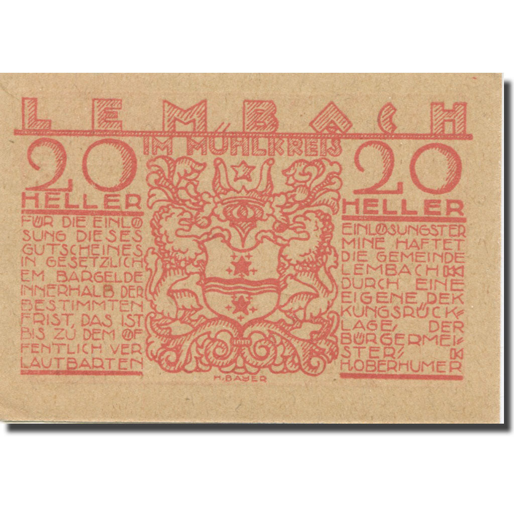 Banknote, Austria, Lembach, 20 Heller, Blason 1, AU(55-58), Mehl:FS 510I