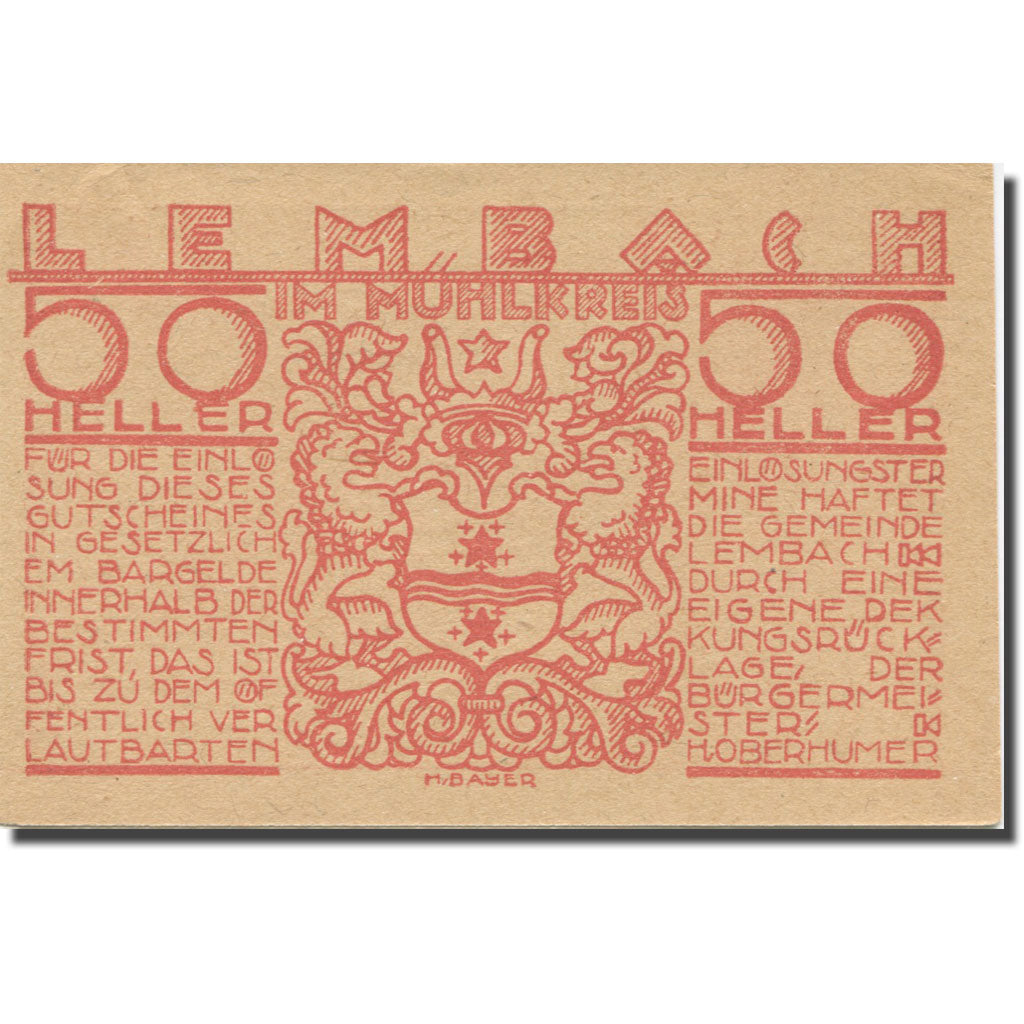 Banknote, Austria, Lembach, 50 Heller, Blason 2, AU(55-58), Mehl:FS 510I
