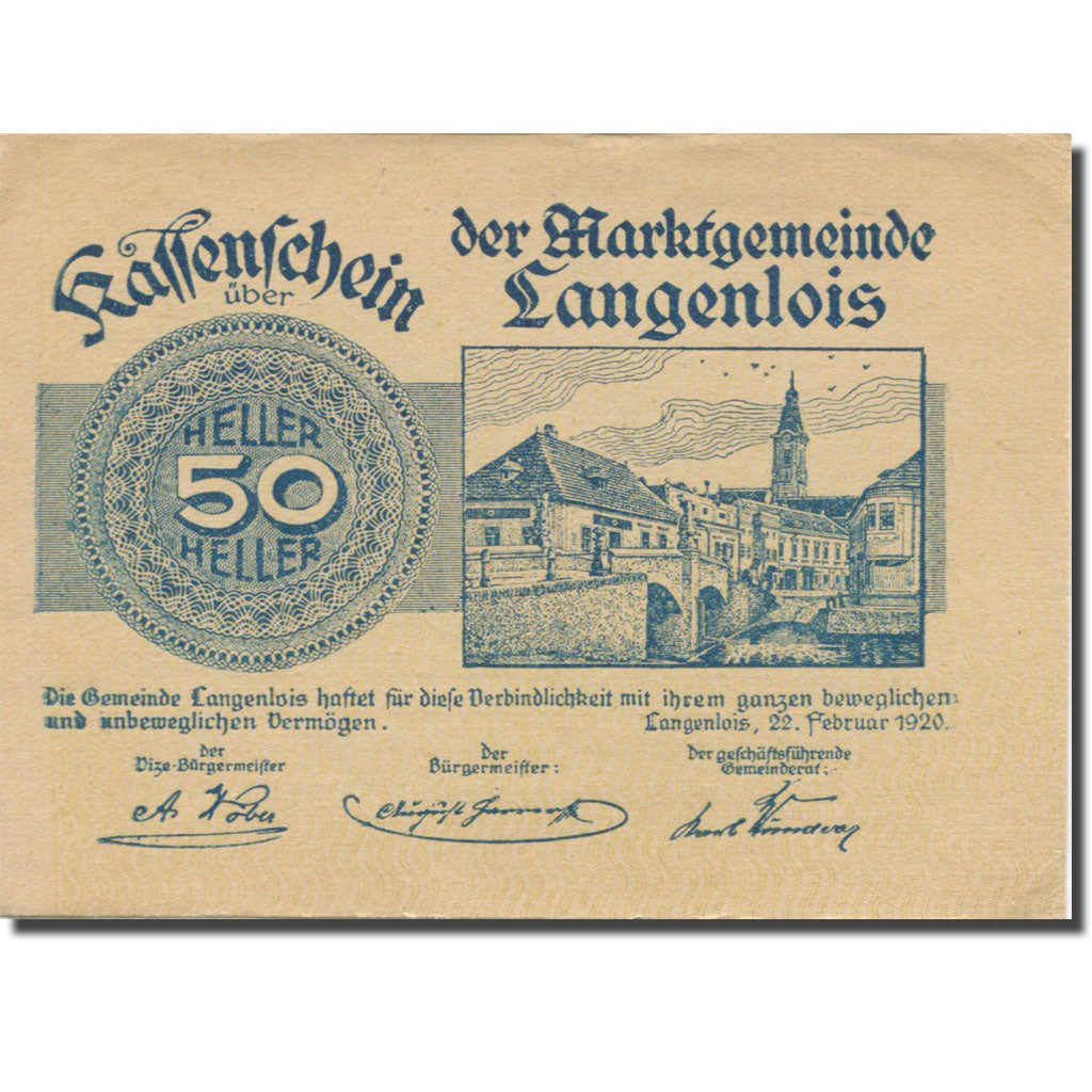 Banknote, Austria, Langenlois, 50 Heller, Texte 2, 1920, 1920-12-31, AU(55-58)