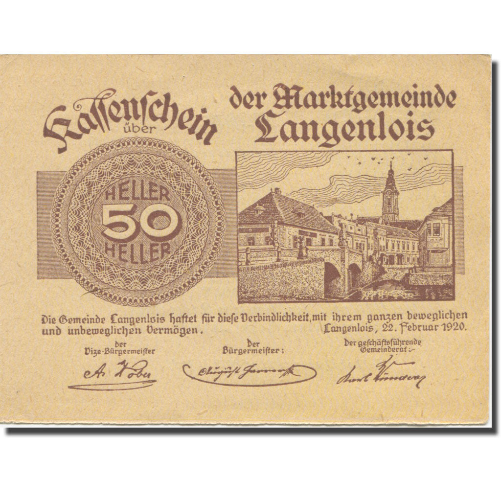 Banknote, Austria, Langenlois, 50 Heller, Texte 3, 1920, 1920-12-31, AU(55-58)