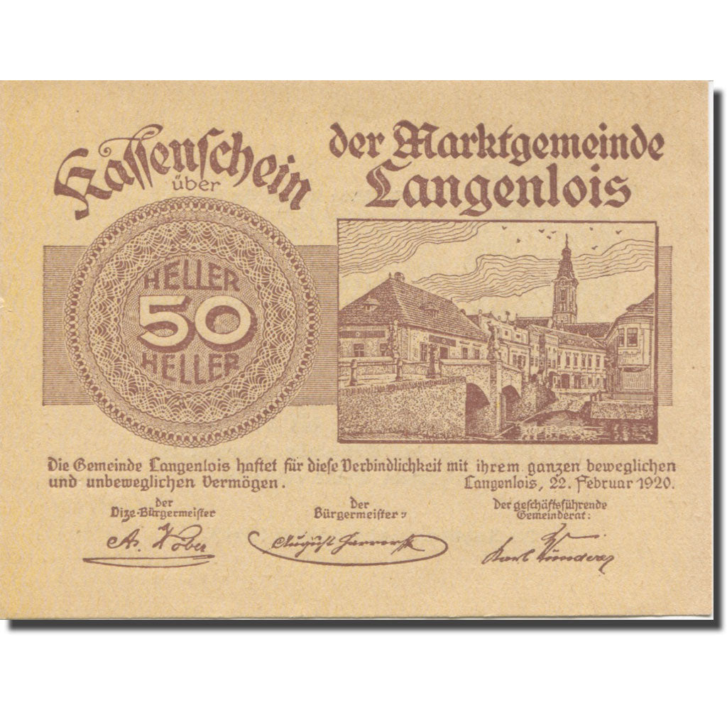 Banknote, Austria, Langenlois, 50 Heller, Texte 4, 1920, 1920-12-31, AU(55-58)