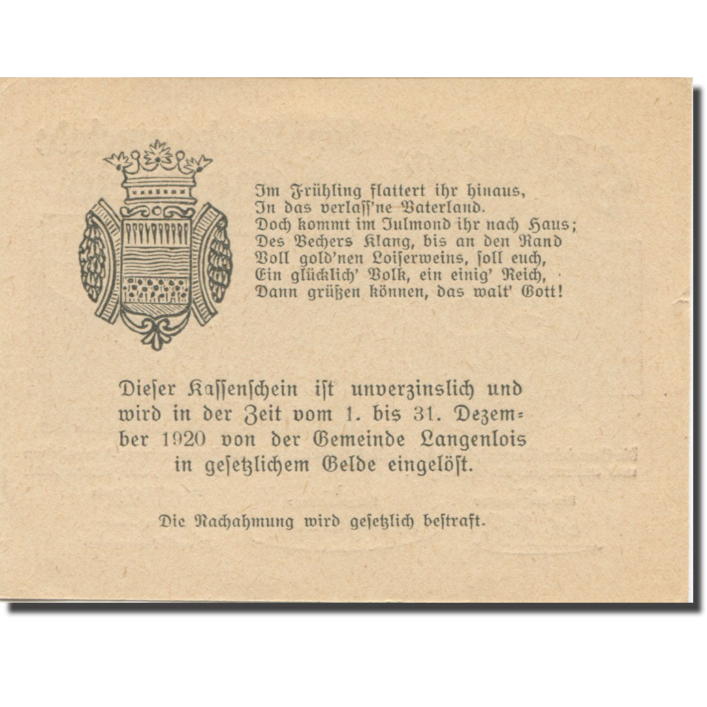 Banknote, Austria, Langenlois, 50 Heller, Texte 4, 1920, 1920-12-31, AU(55-58)