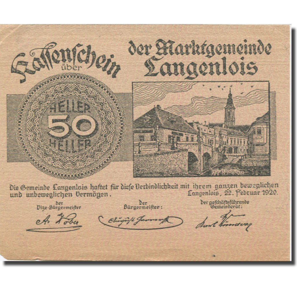 Banknote, Austria, Langenlois, 50 Heller, Texte  5, 1920, 1920-12-31, AU(55-58)