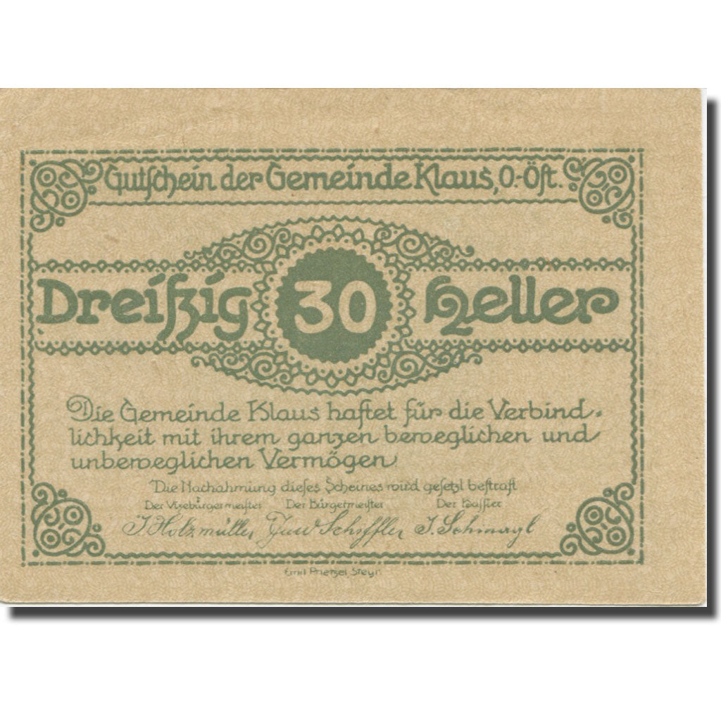 Banknote, Austria, Klaus, 30 Heller, village, 1920, 1920-03-27, AU(55-58)