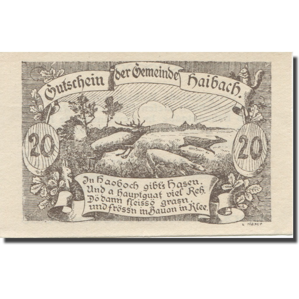Banknote, Austria, Haibach O.Ö. Ortsgemeinde, 20 Heller, texte 1, 1920
