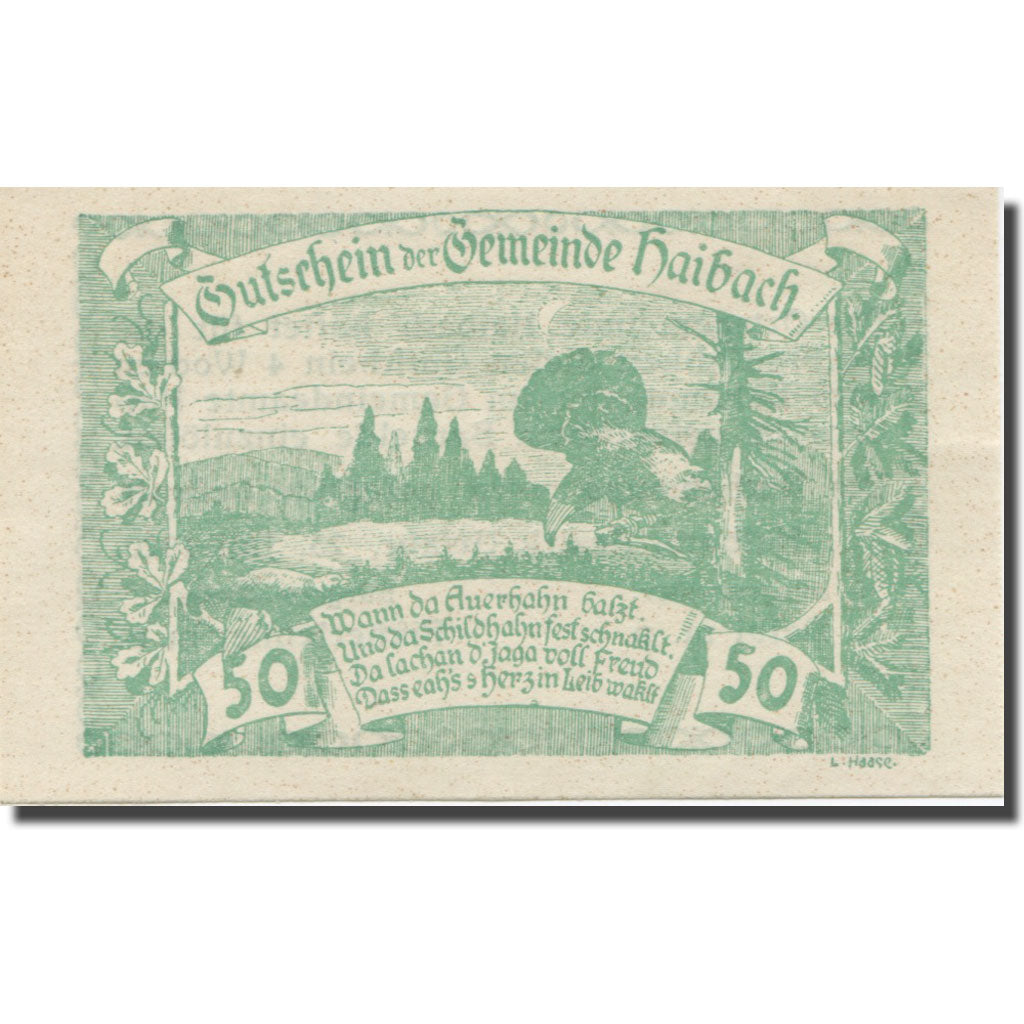 Banknote, Austria, Haibach O.Ö. Ortsgemeinde, 50 Heller, Texte 2, 1920