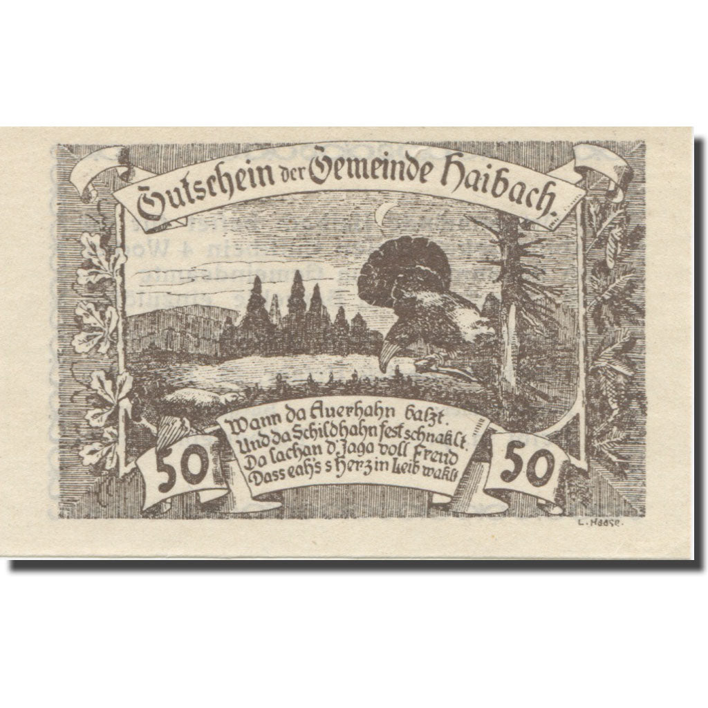 Banknote, Austria, Haibach O.Ö. Ortsgemeinde, 50 Heller, Texte 3, 1920