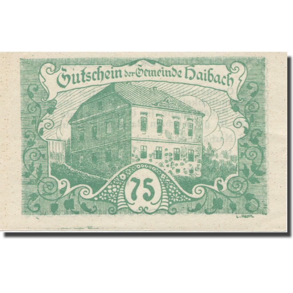 Banknote, Austria, Haibach O.Ö. Ortsgemeinde, 75 Heller, Texte 4, 1920