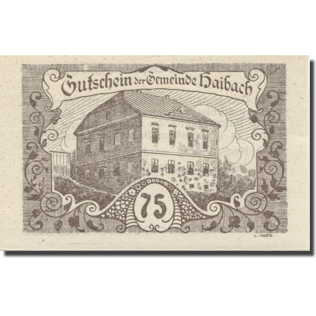 Banknote, Austria, Haibach O.Ö. Ortsgemeinde, 75 Heller, Texte  5, 1920