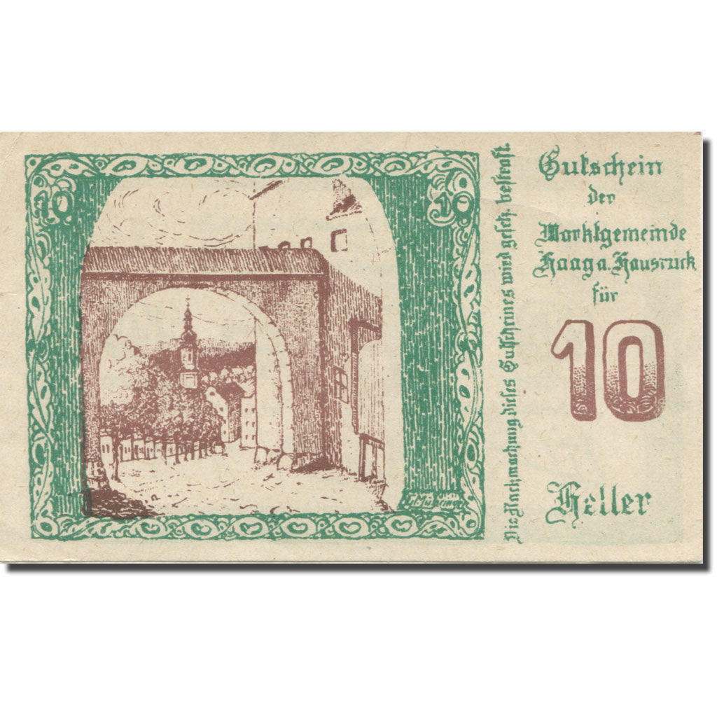 Banknote, Austria, Haag Am Hausruck O.Ö. Marktgemeinde, 10 Heller, Blason