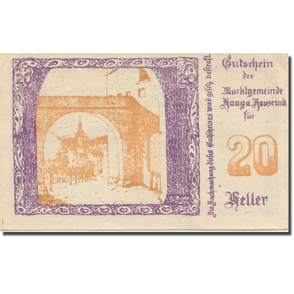 Banknote, Austria, Haag Am Hausruck O.Ö. Marktgemeinde, 20 Heller, Blason 1