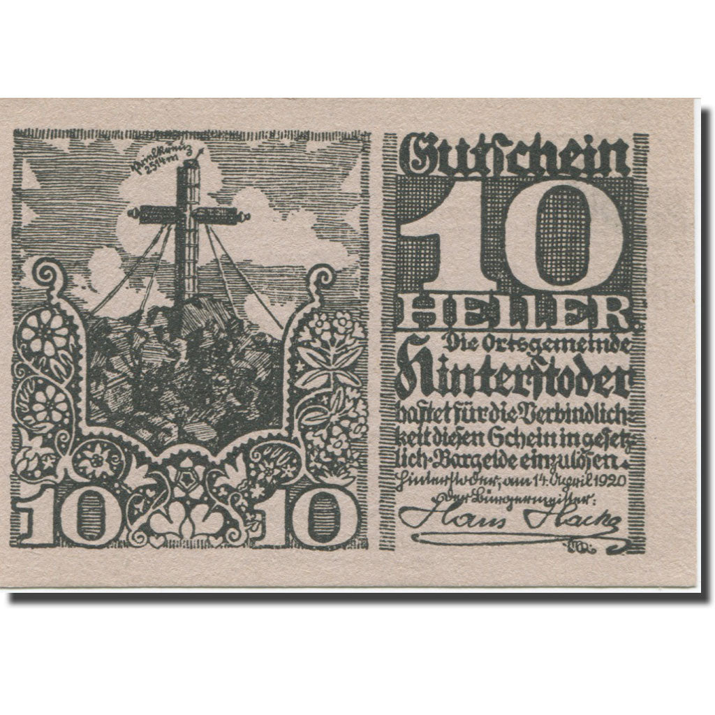 Banknote, Austria, Hinterstoder, 10 Heller, Texte, 1920, 1920-12-31, AU(55-58)