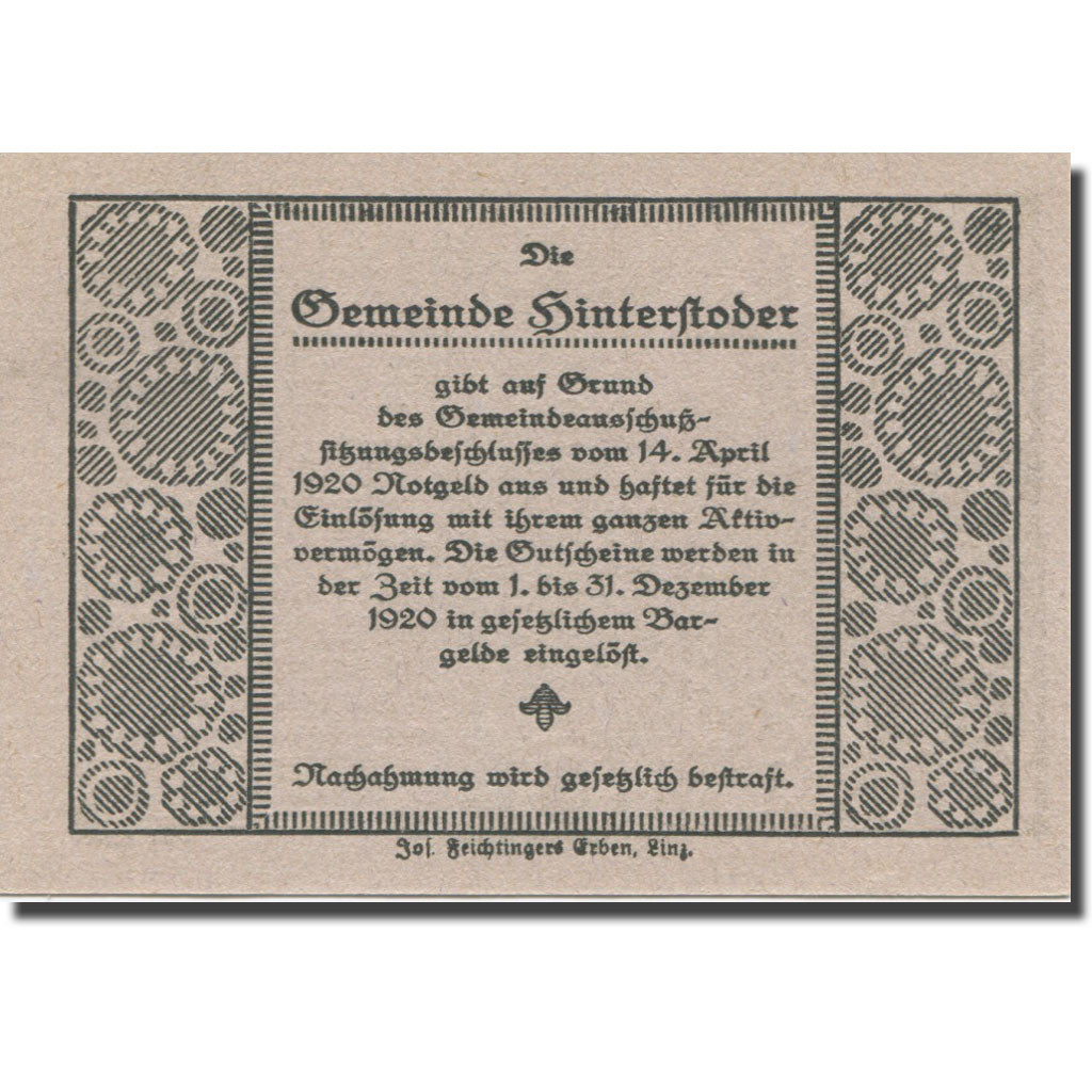 Banknote, Austria, Hinterstoder, 10 Heller, Texte, 1920, 1920-12-31, AU(55-58)