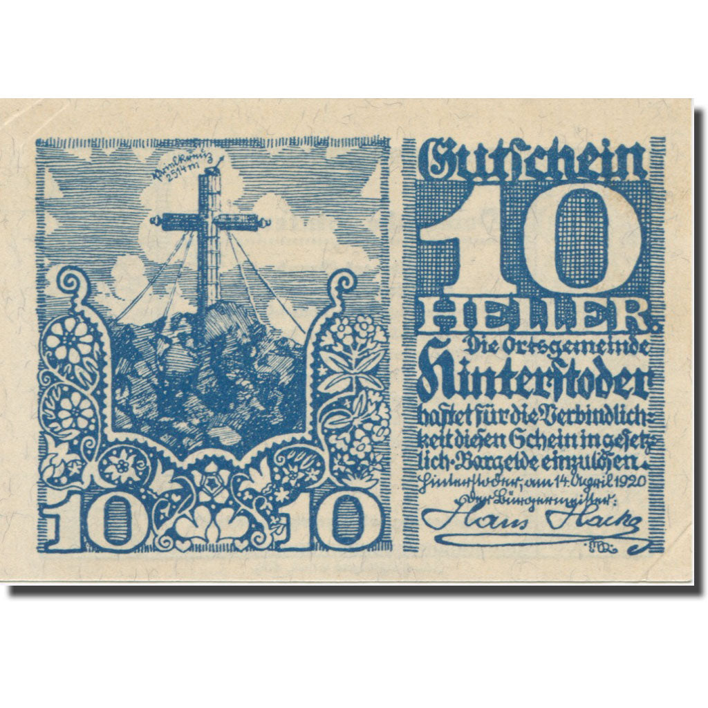 Banknote, Austria, Hinterstoder, 10 Heller, texte 1, 1920, 1920-12-31