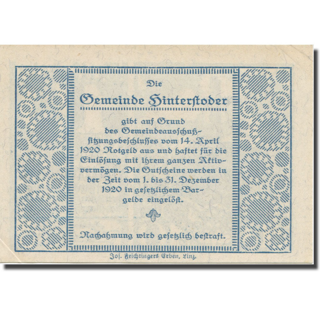 Banknote, Austria, Hinterstoder, 10 Heller, texte 1, 1920, 1920-12-31