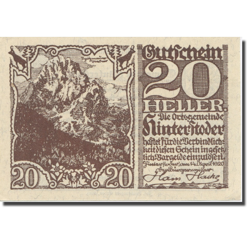 Banknote, Austria, Hinterstoder, 20 Heller, Texte 2, 1920, 1920-12-31