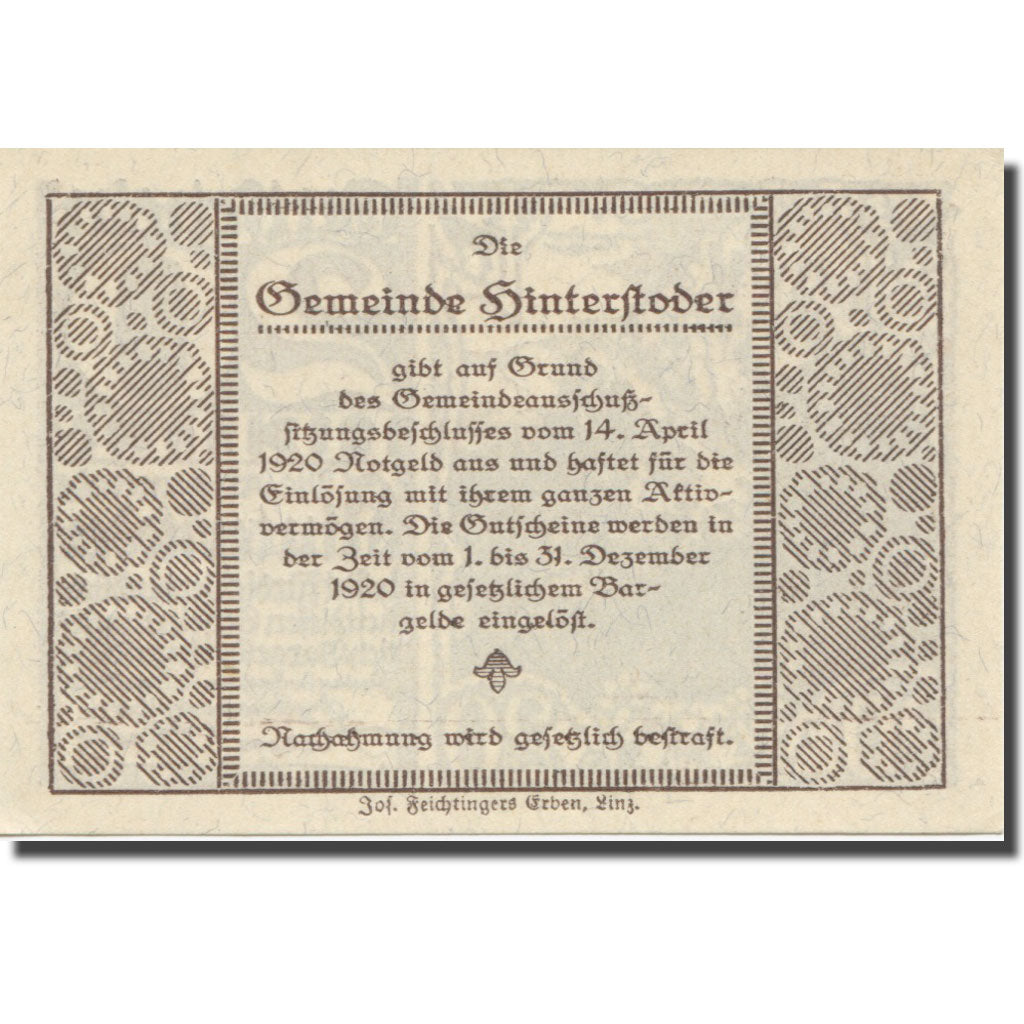 Banknote, Austria, Hinterstoder, 20 Heller, Texte 2, 1920, 1920-12-31