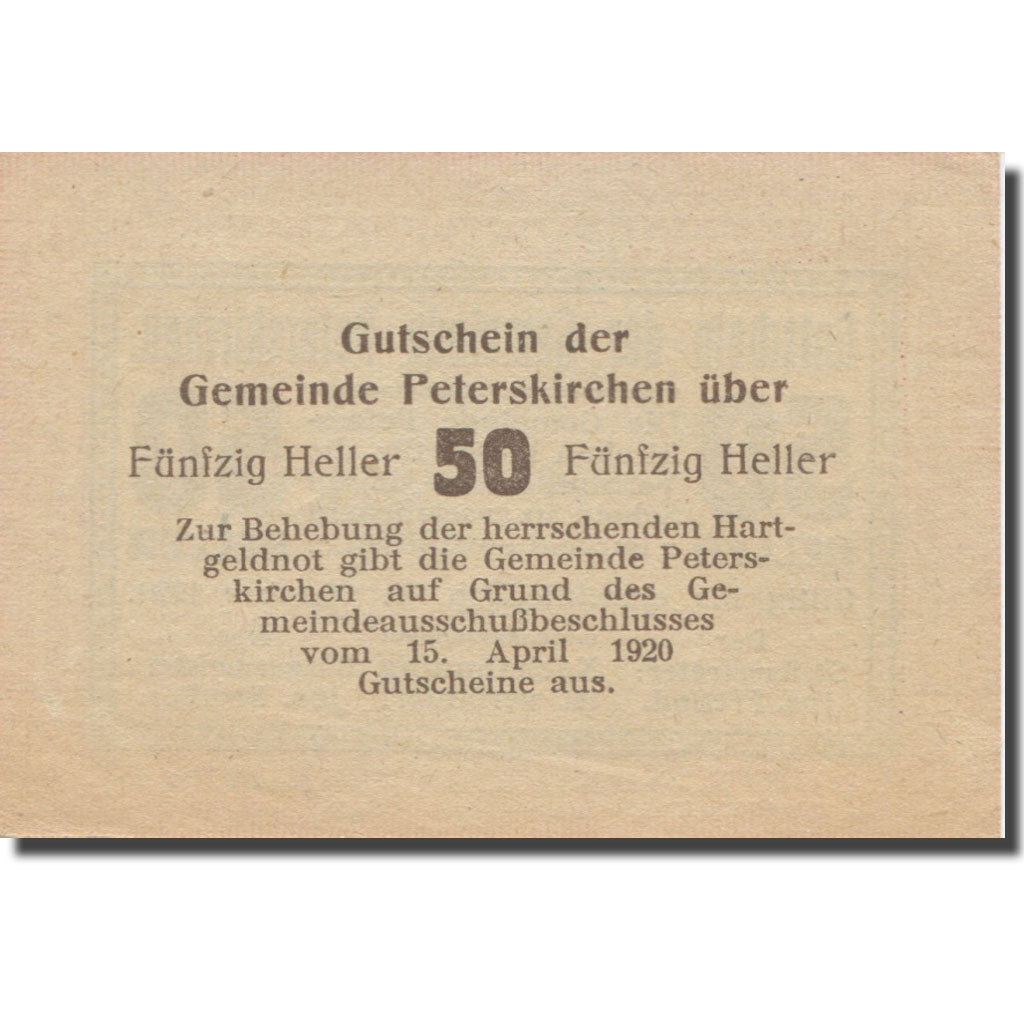 Banknote, Austria, Peterskirchen, 50 Heller, Texte 2, 1920, 1920-03-30