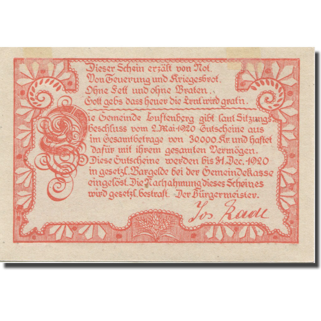 Banknote, Austria, Luftenberg O.Ö. Gemeinde, 50 Heller, Texte 2, 1920