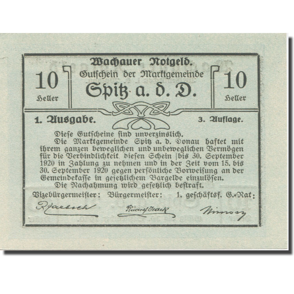 Biljet, Oostenrijk, Wachauer Notgeld - Spitz - Kirche N.Ö. Gemeinde, 10 Heller