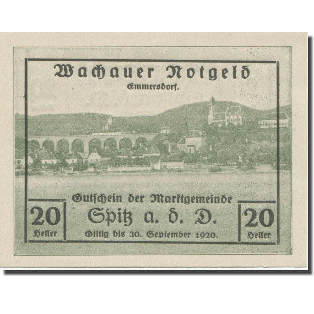 Geldschein, Österreich, Wachauer Notgeld - Spitz - Kirche N.Ö. Gemeinde, 20