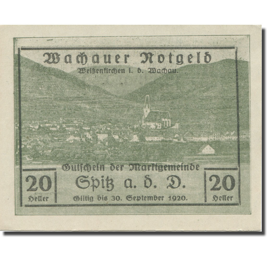 Banknot, Austria, Wachauer Notgeld - Spitz - Kirche N.Ö. Gemeinde, 20 Heller